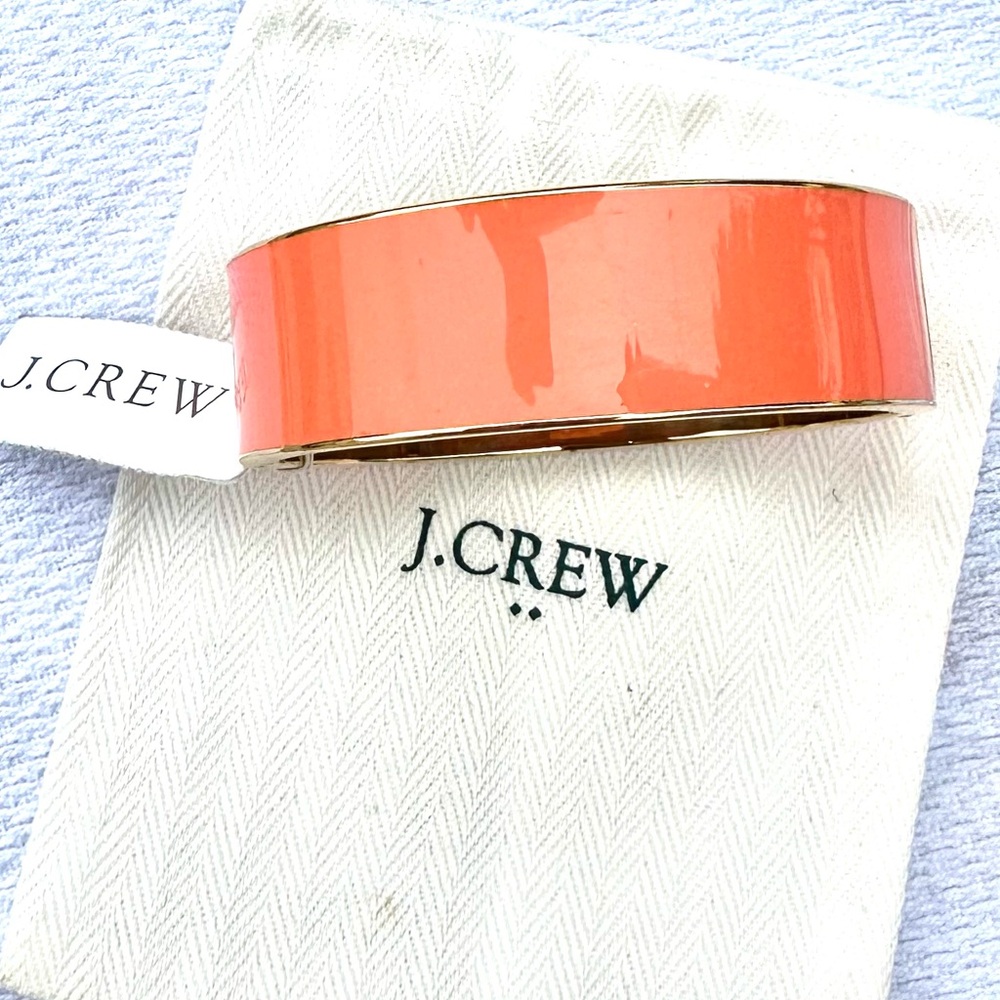 J. Crew Wide Coral Gold Hinged Bangle Bracelet NWT